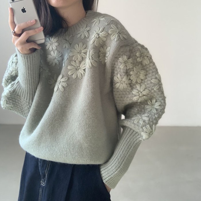 21ins 新作 韓国風 可愛い 優しい 長袖 雛菊刺しゅう飾り ニットセーター カジュアル トップス Tokumall 公式サイト シェア購入で買い物をお得に楽しく